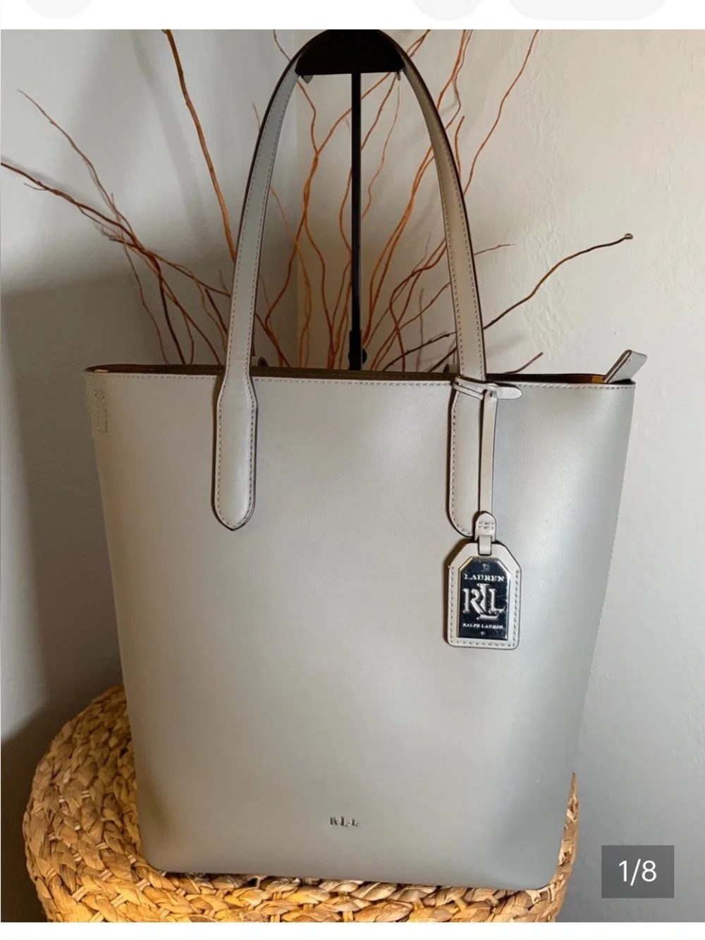 Lauren Ralph Lauren Cream Drawstring Bucket Shoulder Bag with Gold Hardware